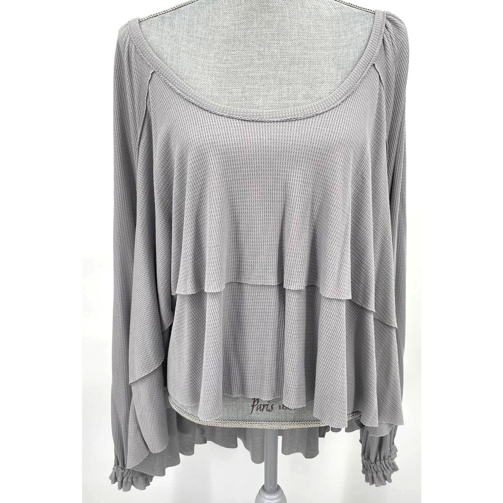 NWT Free People We the Free First Date Tee Waffle Knit Tiered Layer Blouse XS
